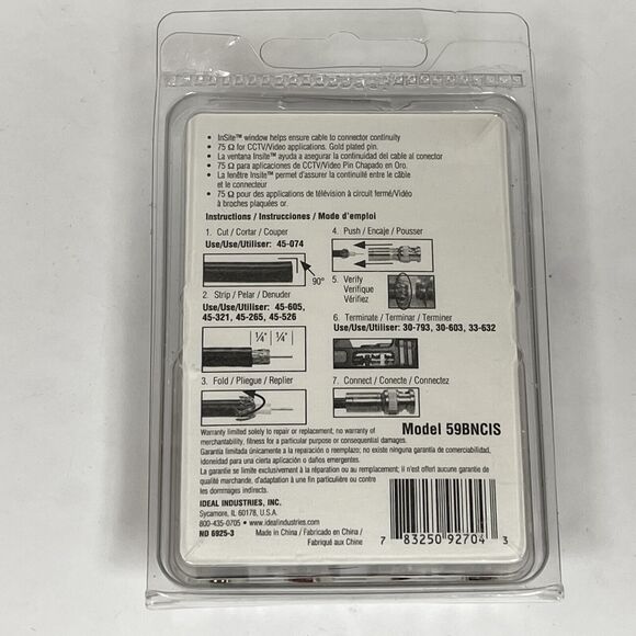 Ideal Insite BNC Compression Connector RG-59 Insite Technology 4 Pack 92-704 - Picture 3 of 3